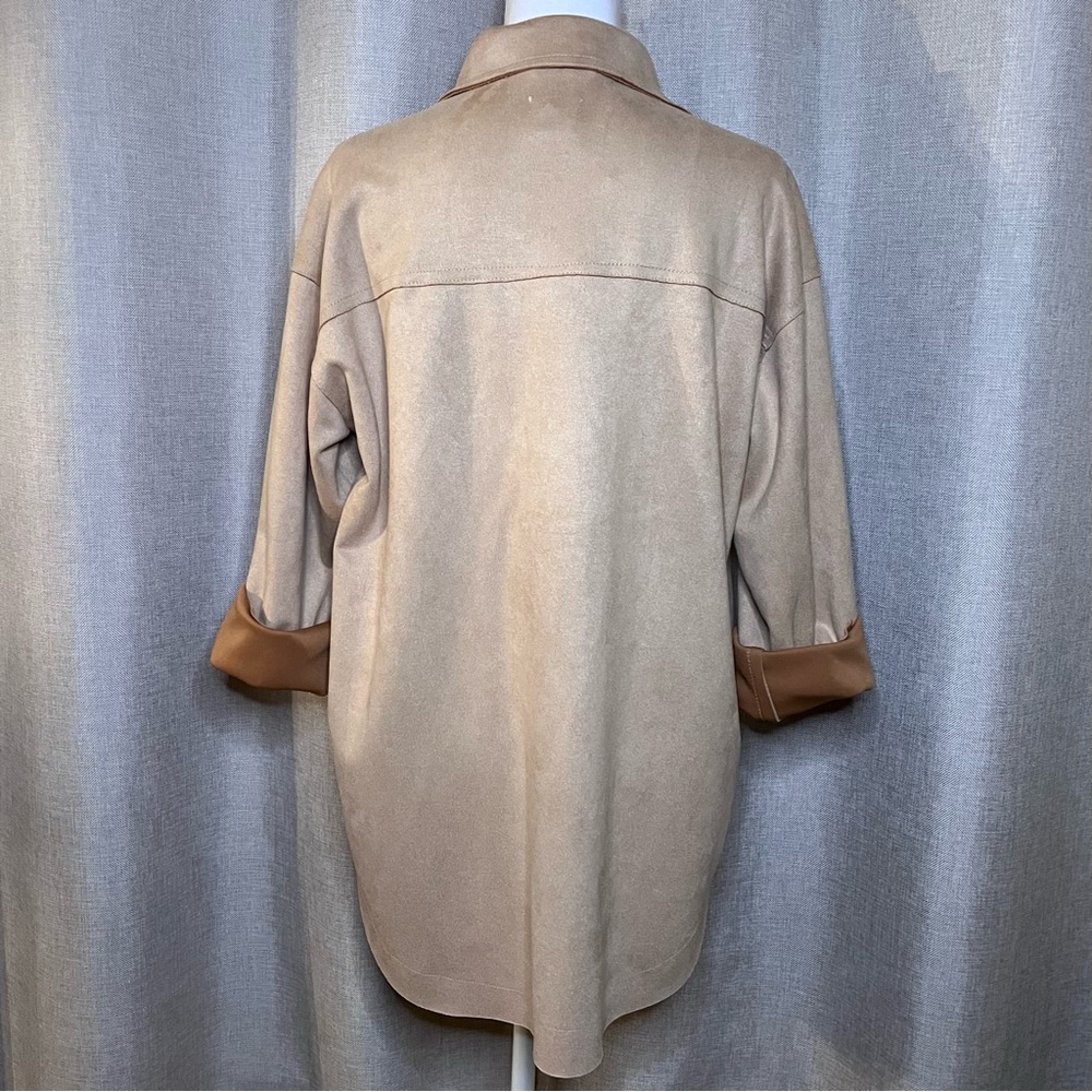 NWT West of Melrose Suede Shacket Jacket Tan Button Up Long Sleeve Women’s XS - Picture 3 of 7